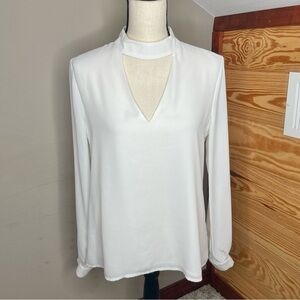 Wayf White Choker Keyhole Neck Back Long Sleeve Chiffon Top Blouse Small